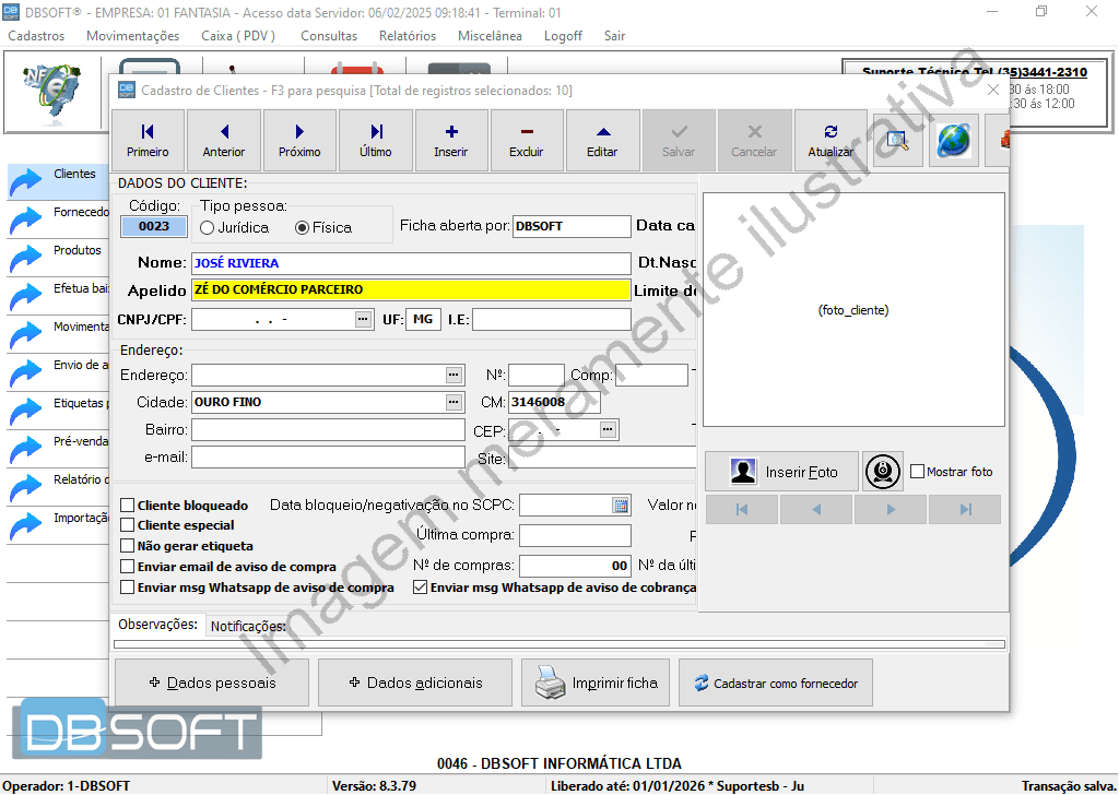 Tela de cadastro de cliente já preenchida, após concluir cadastro básico, conforme o passo-a-passo.