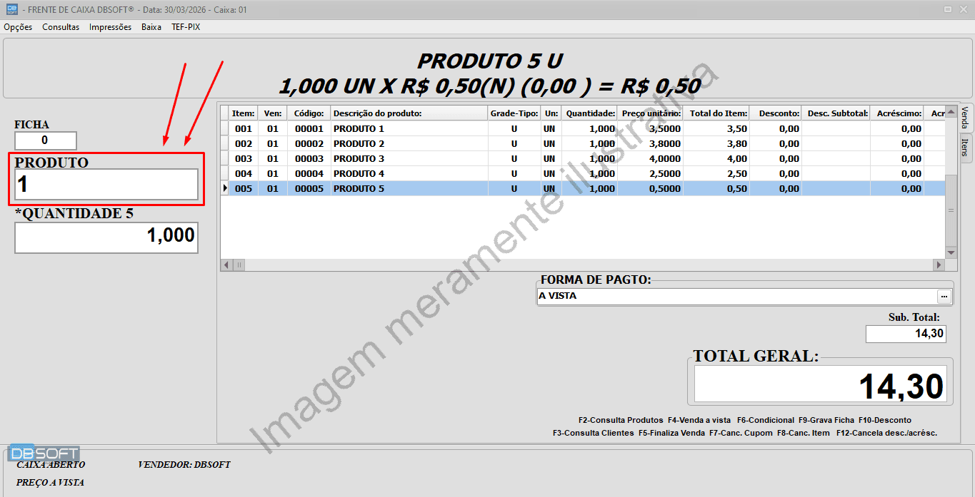Lançando os produtos na venda no PDV do DBSoft.