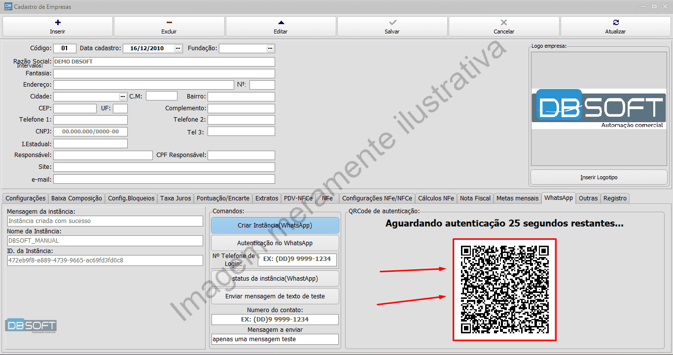 Lendo o QrCode para conectar o WhatsApp ao DBSoft.