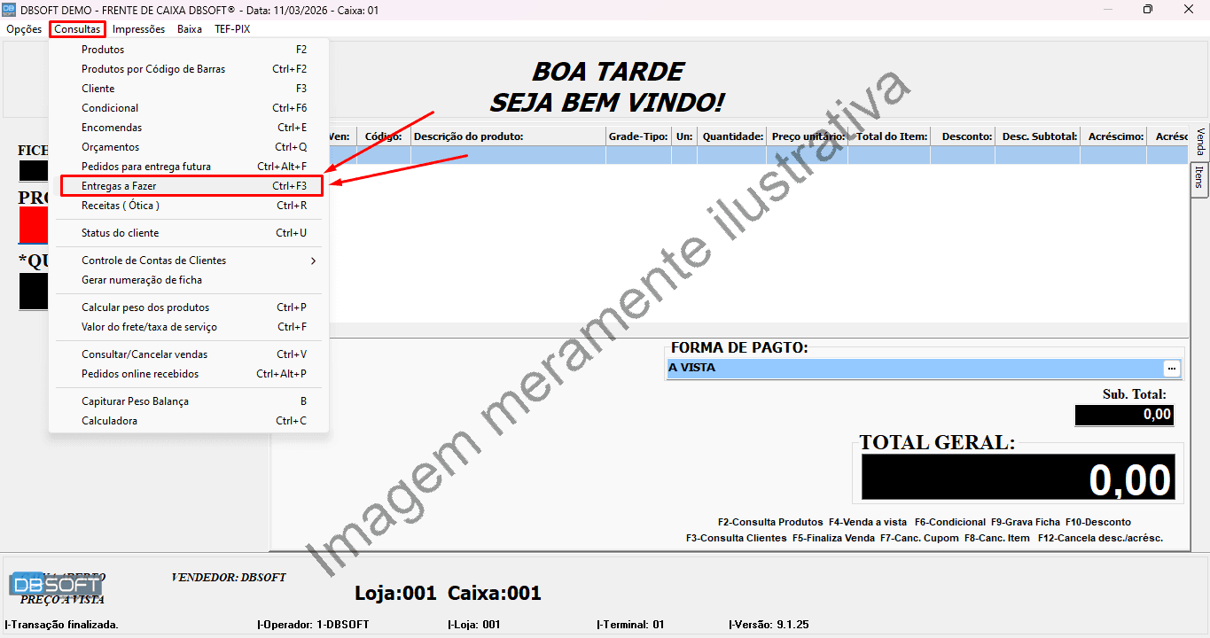 Tela de pedidos de venda.