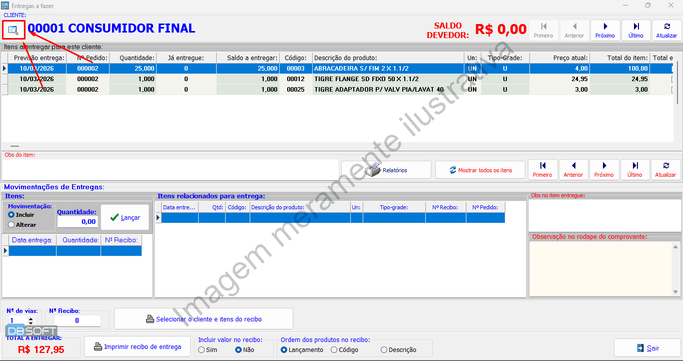 Tela de entregas a fazer.