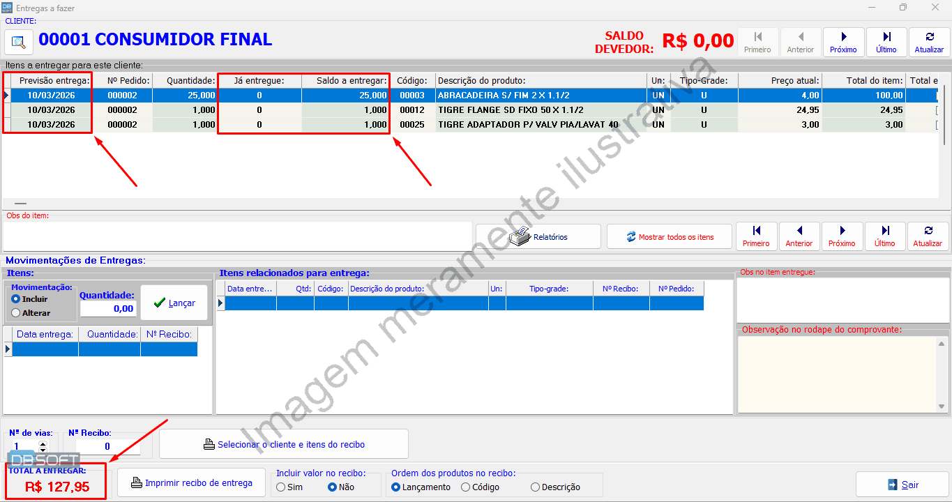 Detalhes da entrega.
