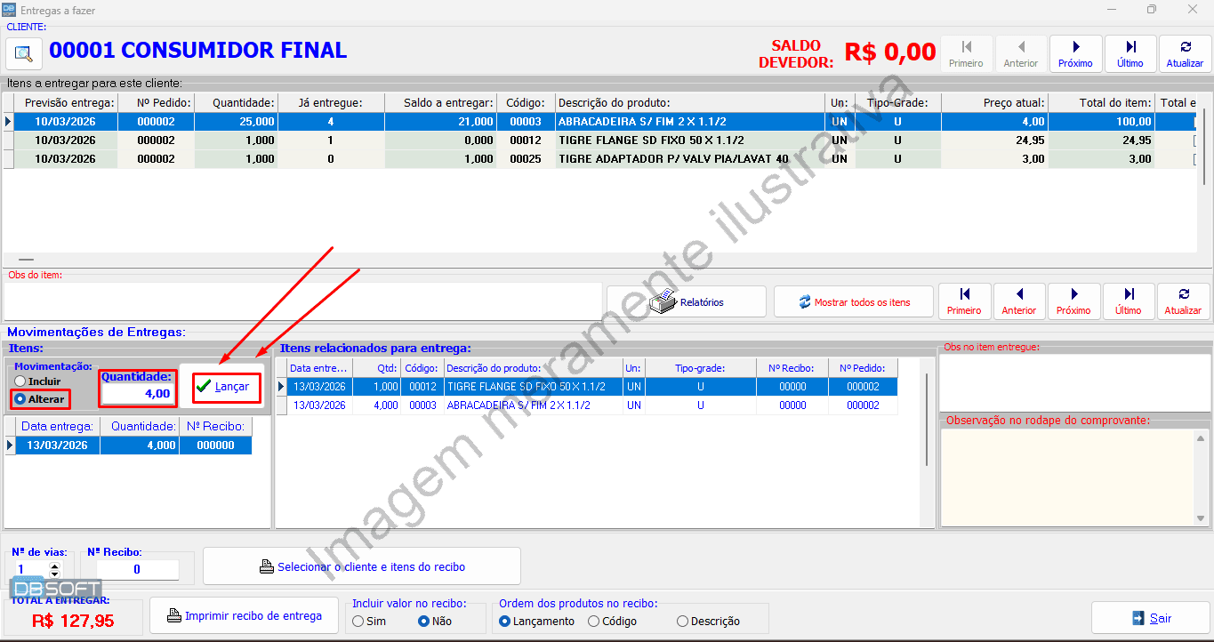 Detalhes da entrega.