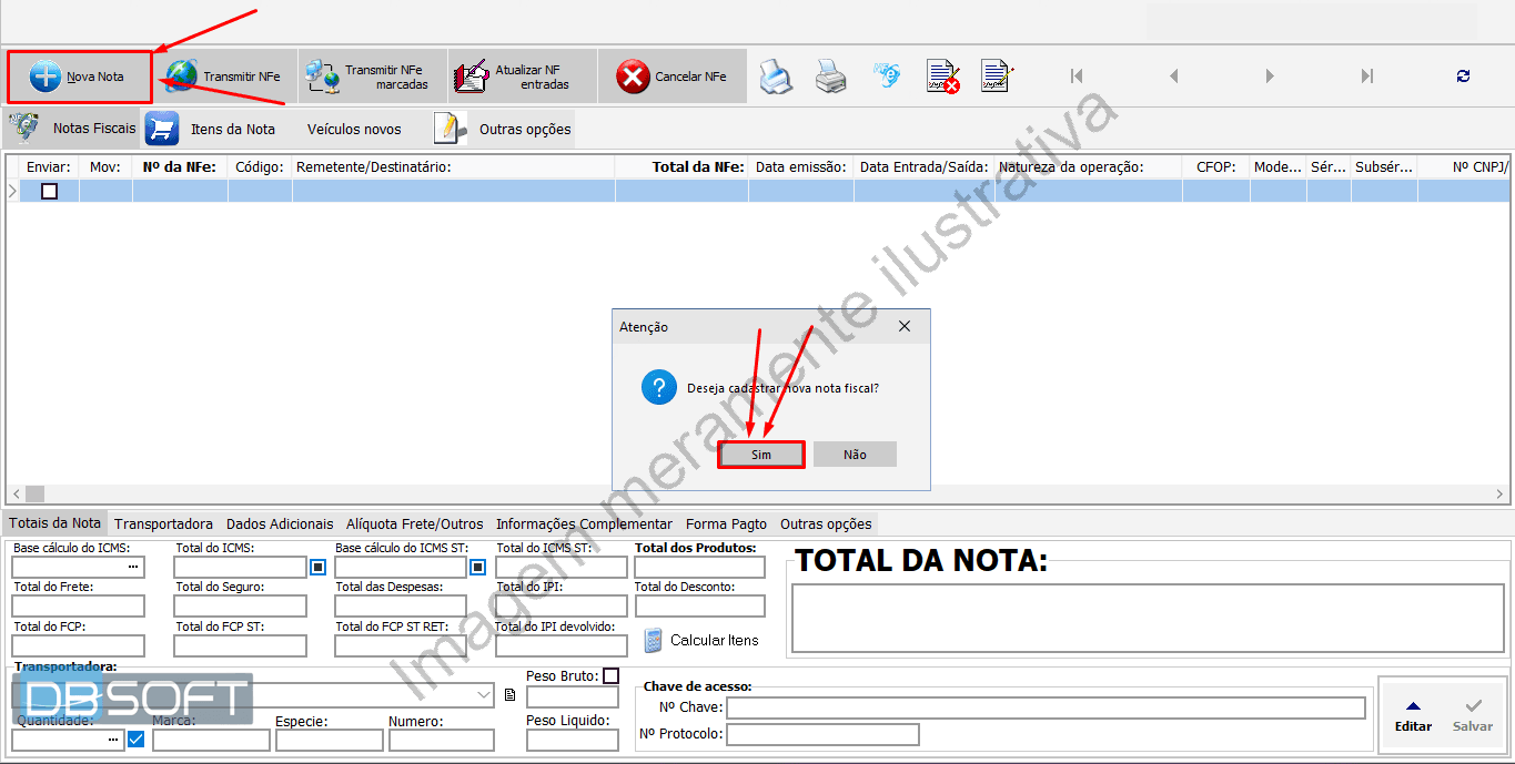 Na parte superior da tela, há um botão chamado "Nova Nota". Clique nele.