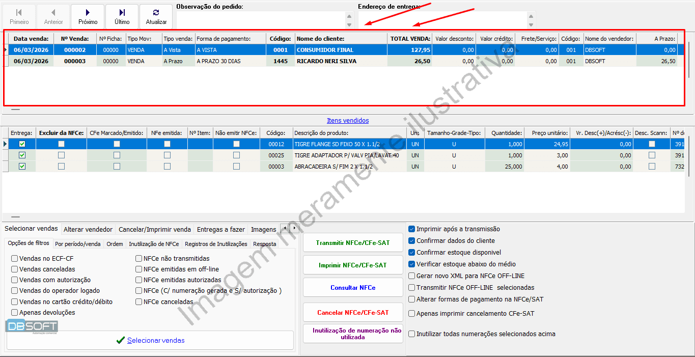 Seleção do produto para entrega.
