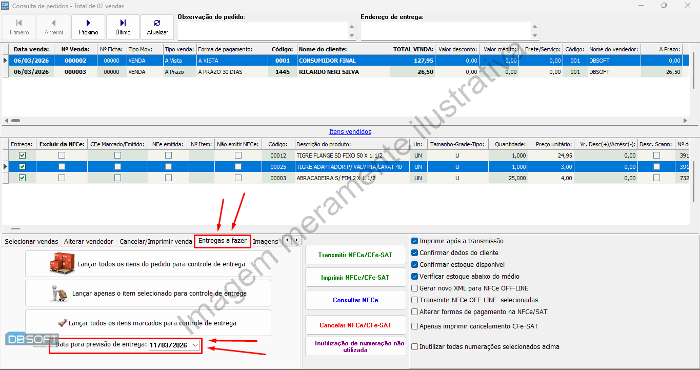 Lançamento dos pedidos para entrega.