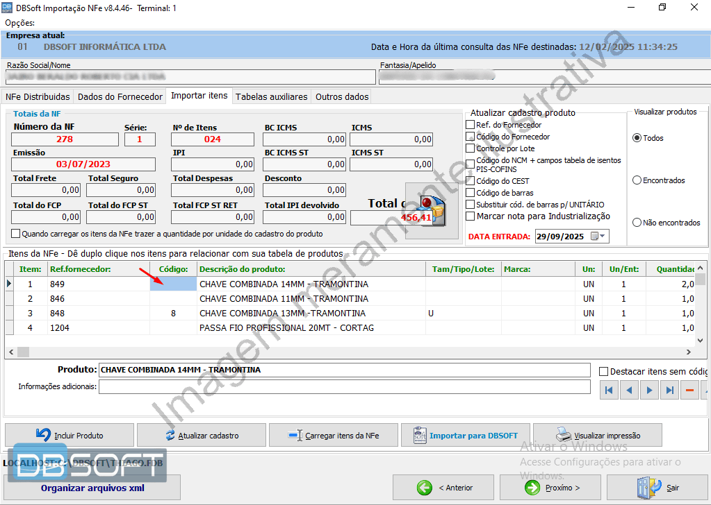 Exemplo (meramente ilustrativo) de onde clicar para encontrar um item em seu estoque.
