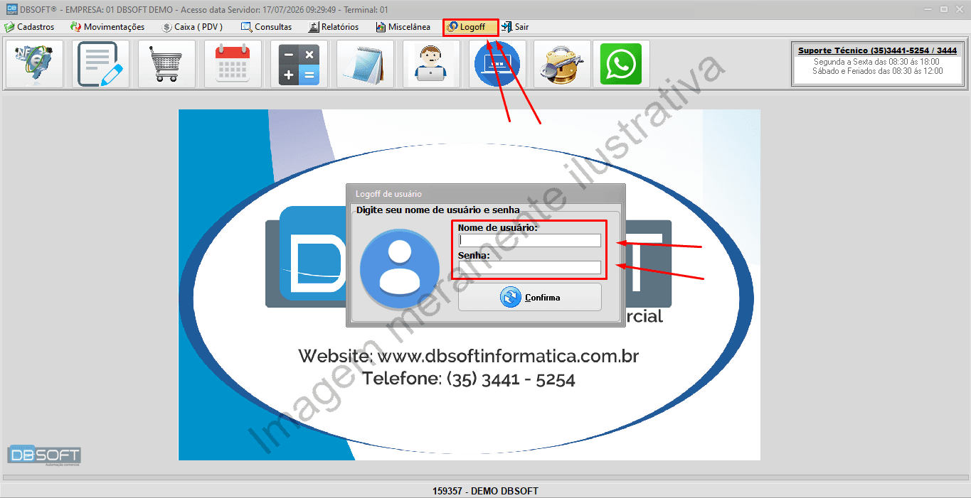 Opção de Logoff localizada no menu superior da tela.